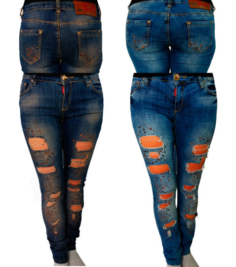 Джинсы турецкие "DSQ DENIM" рваные в стразах