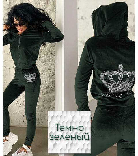 Спортивный костюм женский с капюшоном (хаки), велюр