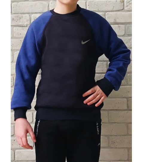 Спортивный теплый джемпер NIKE для подростка, зимняя кофта трехнитка на флисе, цвет синий