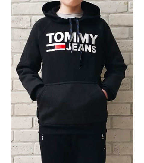 Теплый зимний мужской худи TOMMY, кофта  для подростка трехнитка на флисе