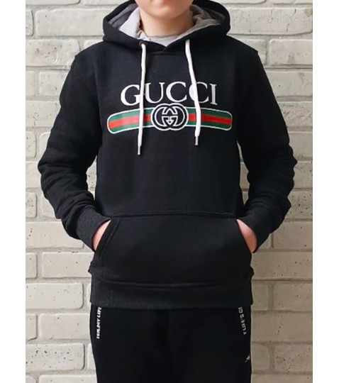 Мужской зимний худи Gucci, теплая кофта для подростка трехнитка на флисе