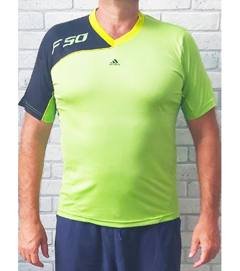 Футболка чоловіча спортивна великого розміру батал, комір мис накат adidas, трикотаж