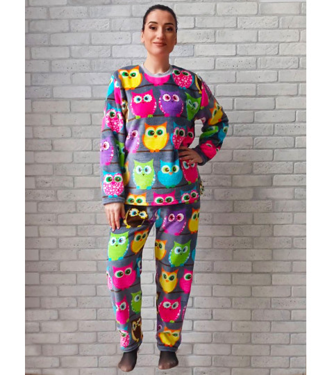 Тепла жіноча піжама, домашній костюм великого розміру, зимовий яскравий махровий вельсофт, кофта і штани