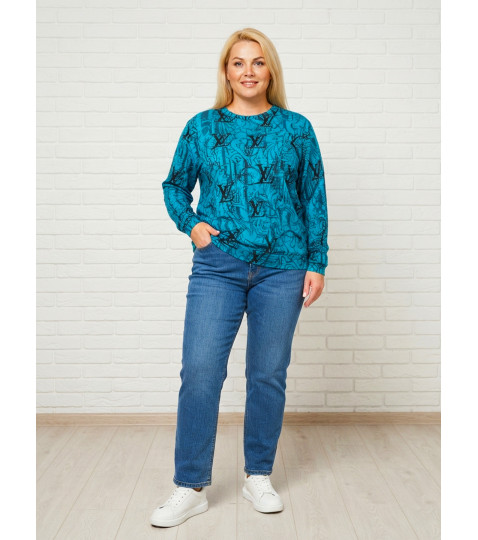 Женская кофта - лонгслив, джемпер (свитшот) большого размера батал, с длинным рукавом, трикотаж ярко - синего цвета Женская кофта - лонгслив, джемпер (свитшот) большого размера батал, с длинным рукавом, трикотаж ярко - синего цвета