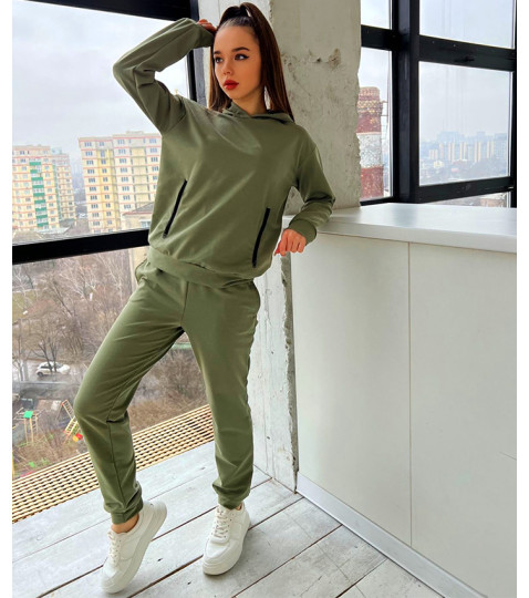 Весенний спортивный костюм женский с капюшоном, двунитка